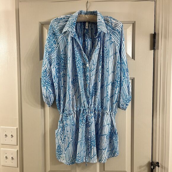 Vix by Paula Hermanny Women's Sz S Swim Cover-up Blue Drawstring Pockets Button - Picture 4 of 13
